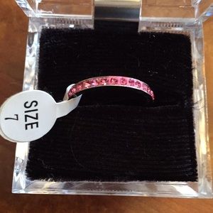 Handmade Size 7 silver and pink crystal ring